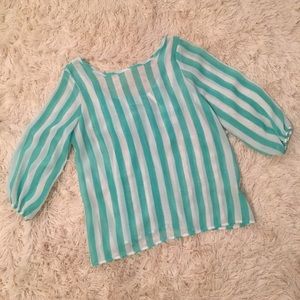 Voll Mint and White Stripes Bow Open Back Blouse
